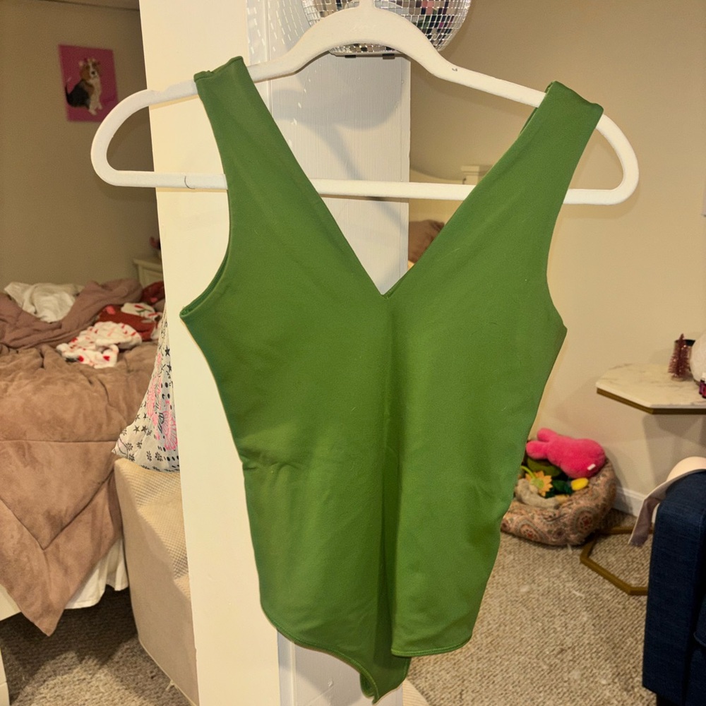 Abercrombie Women's Olive Green V-Neck Tank Bodysuit